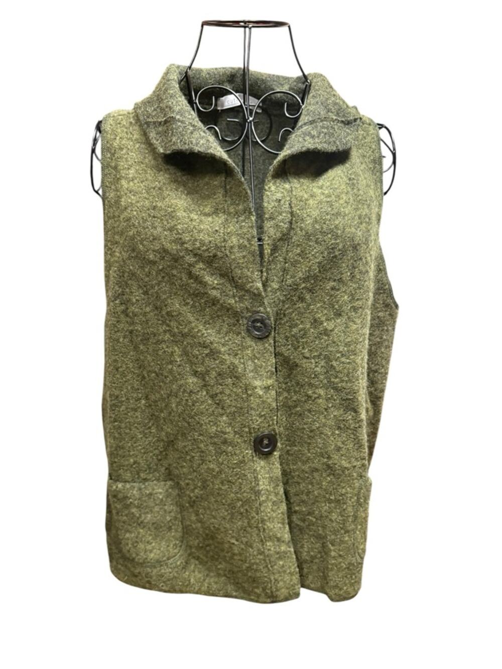 Cut Loose Olive Green Wool Button Front Vest Large